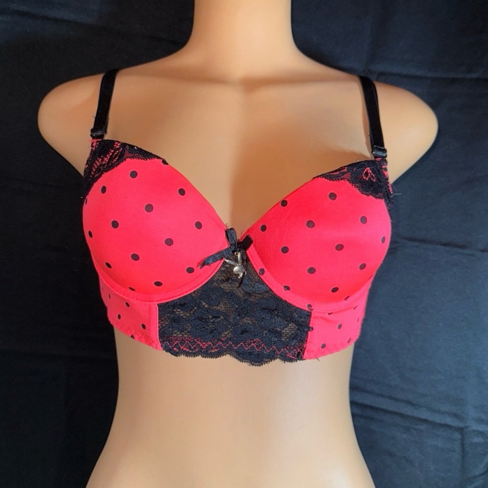 Polka Dot Lace Trim Bra - Red and Black